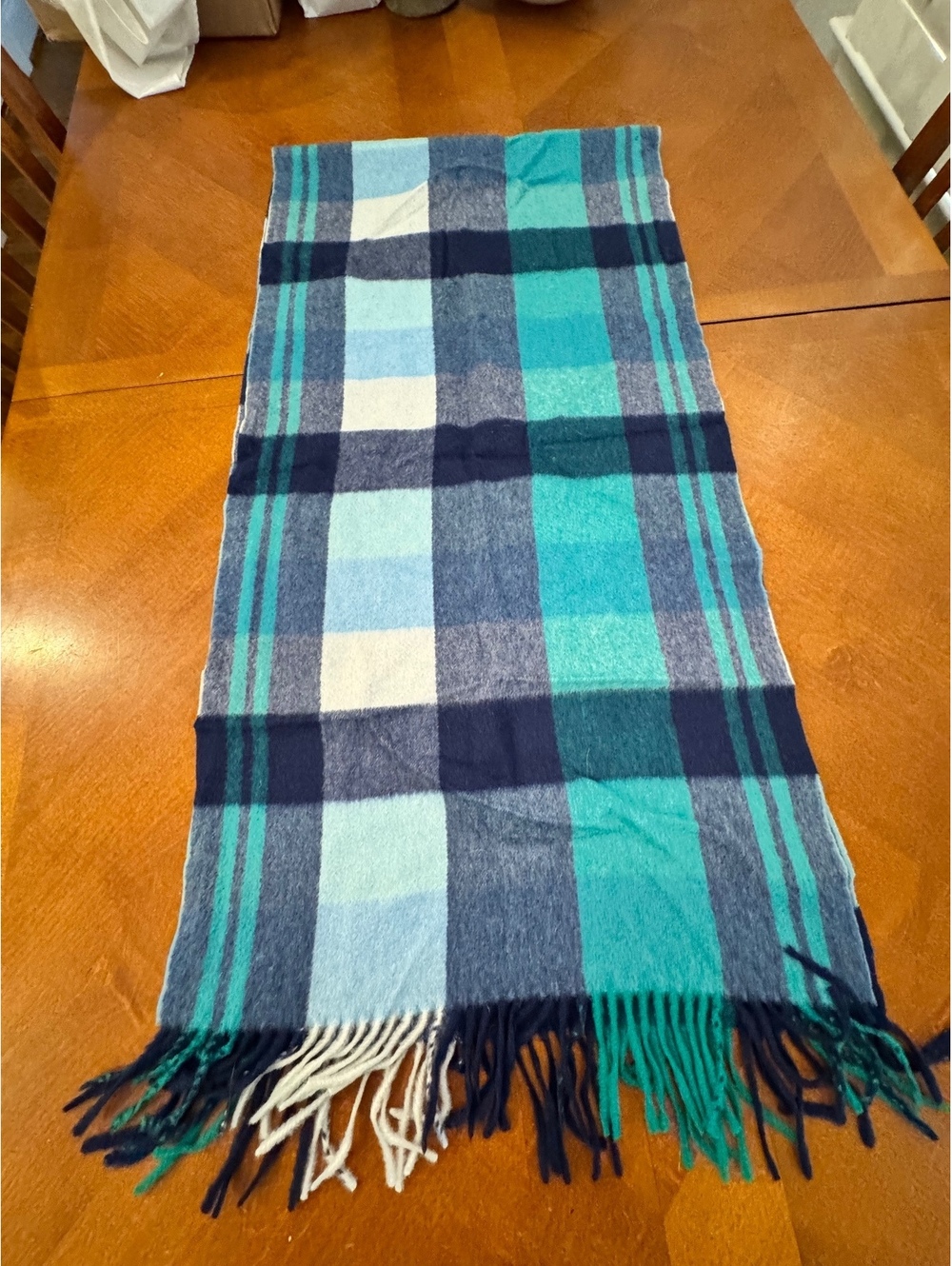 Talbots Wool Cashmere Plaid Scarf with Fringe 2810